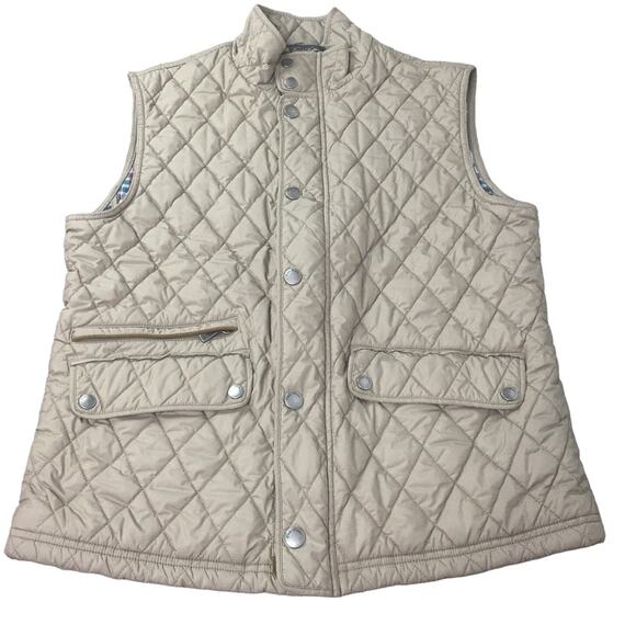Brooks Brothers Womens Quilted Vest Jacket Lined Snap Button Beige Medium - Picture 1 of 7